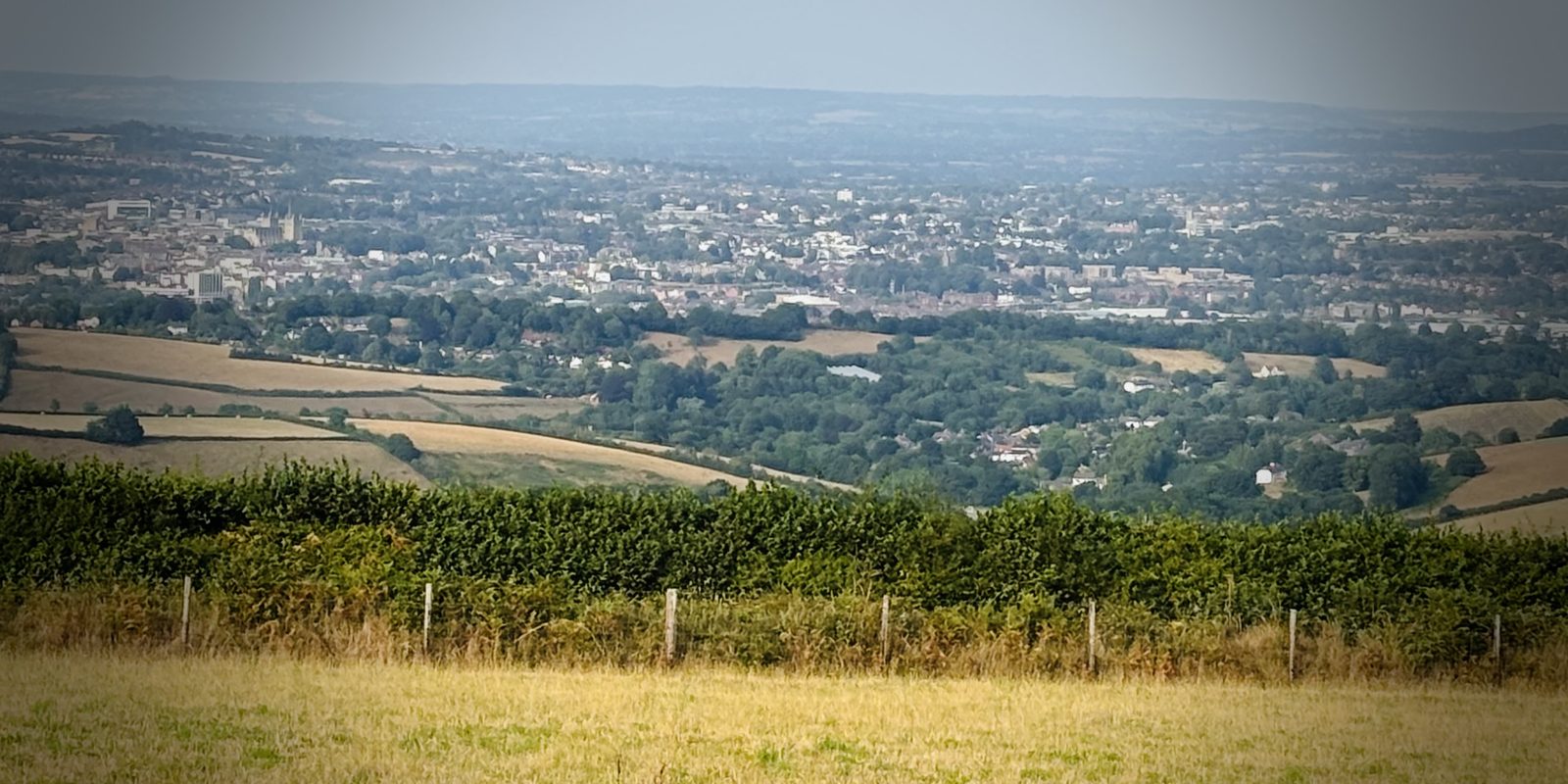 The view down over Exeter from the top of Ide hill