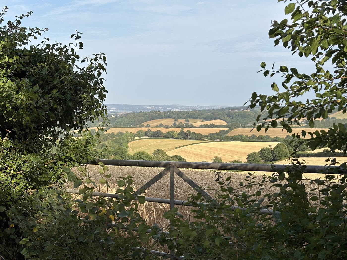 A gate and rolling fields on the walk